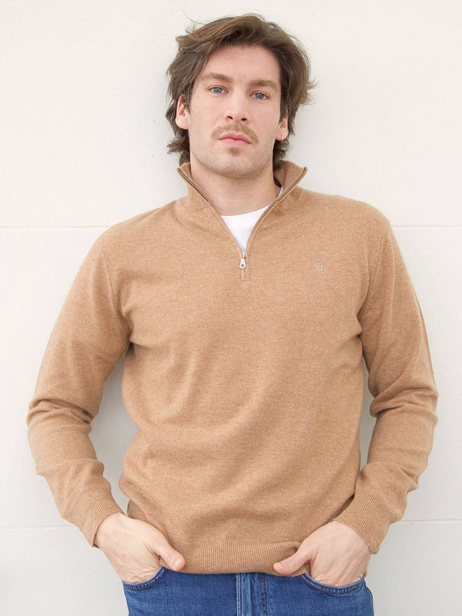 Bel Cashmere S.C. - Wholesale Sweatshirt - Men's - Men’s Zip-Up Cashmere Sweater – Camel