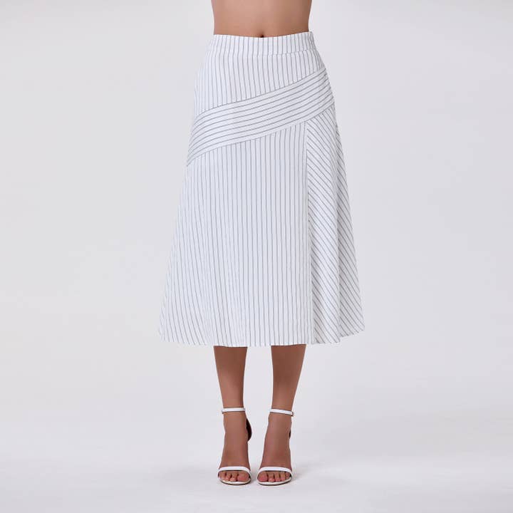 Saia midi evasé às riscas por atacado de Smart and Joy