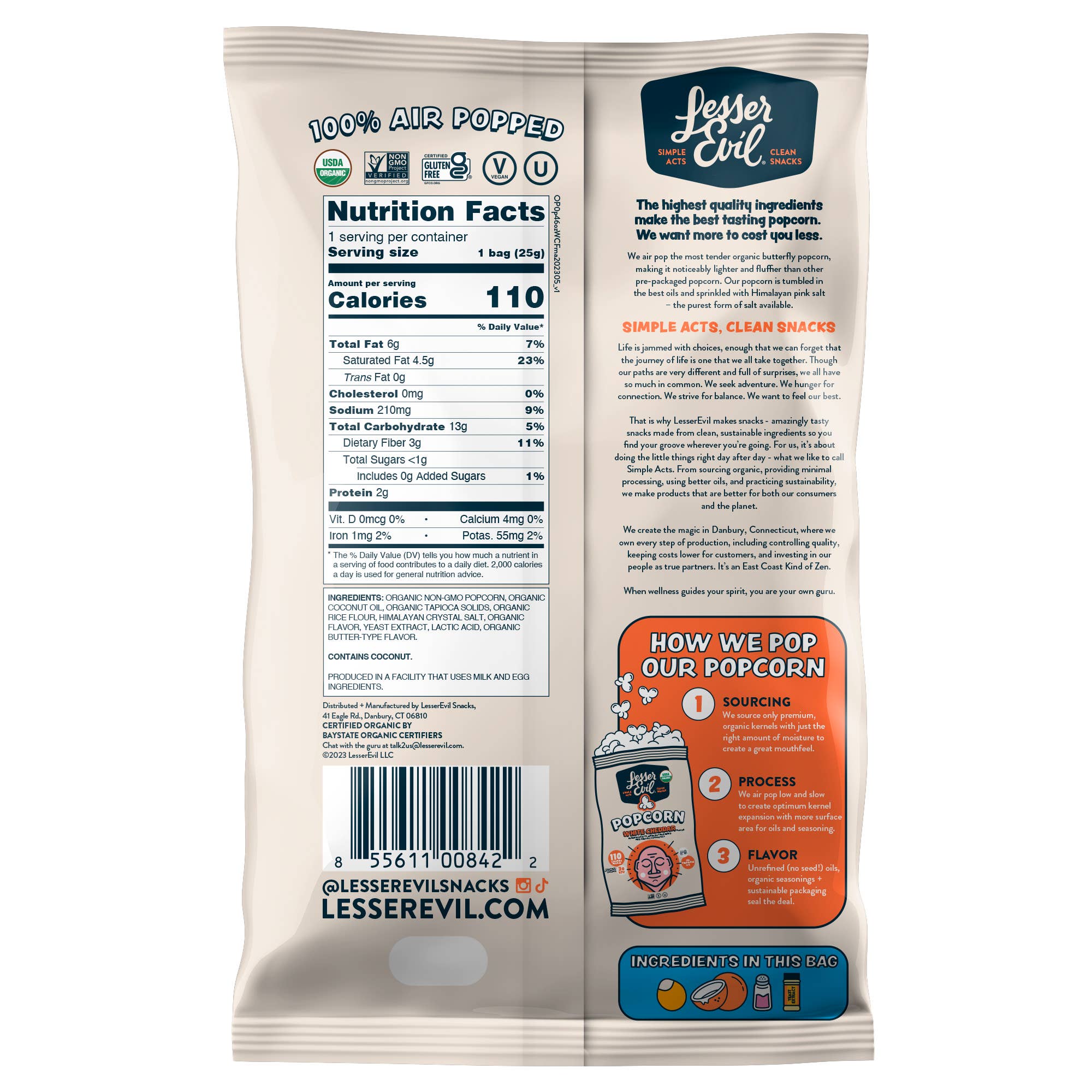 LesserEvil - Wholesale Popcorn - Organic Popcorn, White Cheddar Flavor .88 oz1