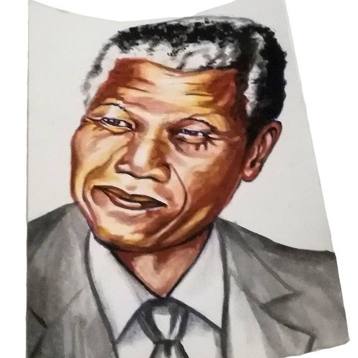 Nelson Mandela Pittura ad olio incorniciata su carta. Collezione Zimbabwe per la vendita all'ingrosso da parte di Jane A Gordon: Jewelry Art Gifts Inspiration