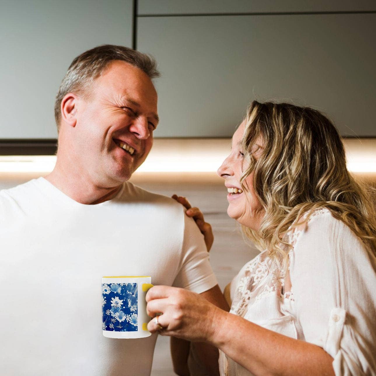 3dRose - Vente Tasse à café - 3dRose, Motif de Fleurs Bleues et Blanches, Tasse3