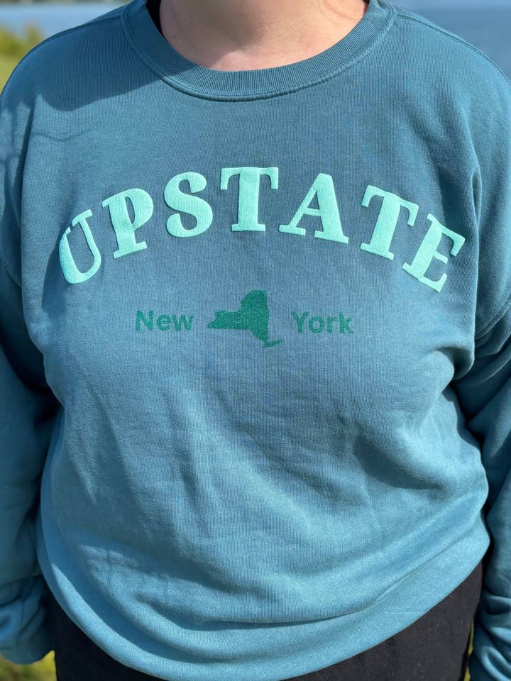 Just Wandering Co. - Wholesale Graphic Sweatshirt - Women's - Upstate New York Teal Puff Print Crewneck – Dyed Ringspun Fleece7