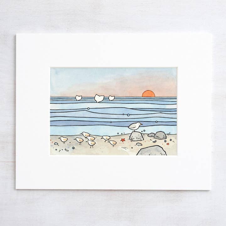 Strandillustration Sandpipers und Wale drucken für den Großhandel von Studio Tuesday