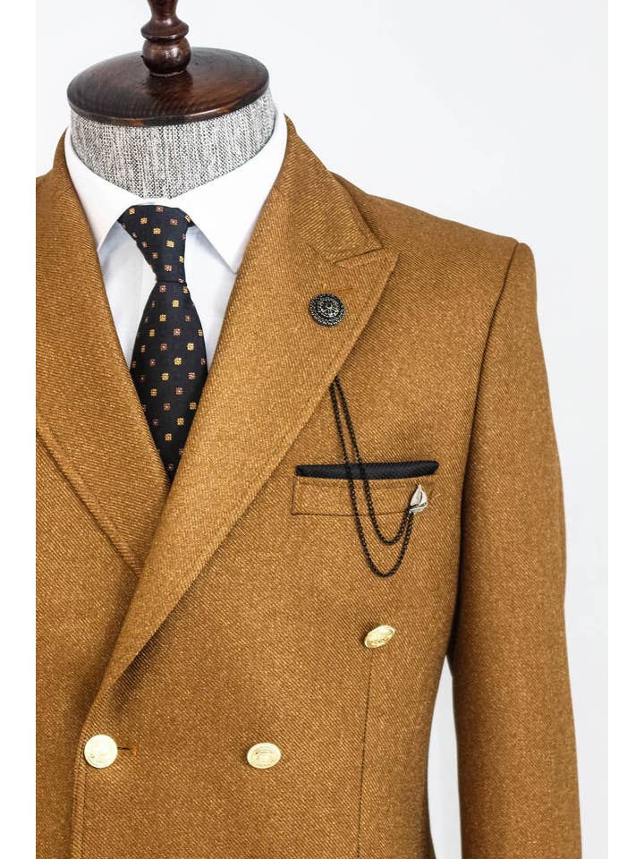 Bronceado Chazer Tawny Tawny con doble botonadura para hombre - Wessi de venta al por mayor en Faire1