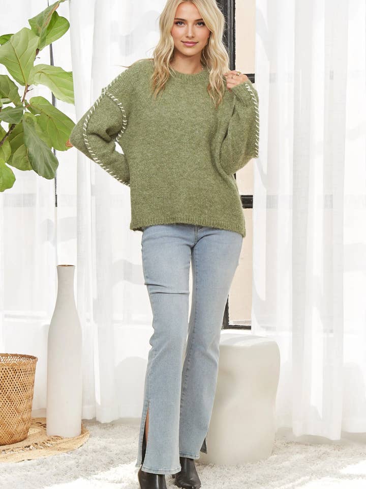 ADORA LA - Wholesale Knit Sweater - Women's - CESW3958 - STITCH DETAIL KNIT SWEATER6