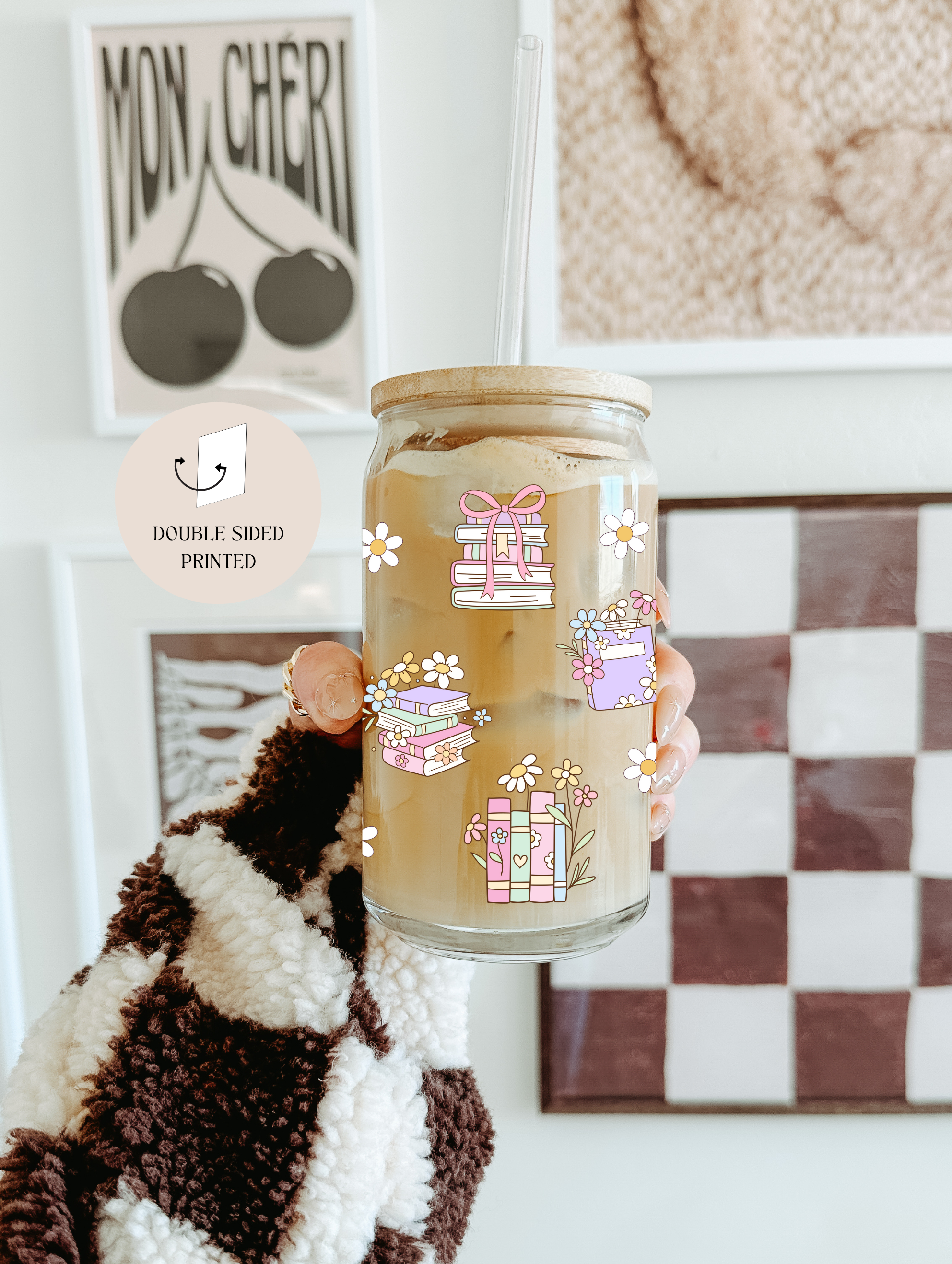 the cute cloud - Wholesale Drinking Glass/Cup - Book Lover Glass Tumbler double side print – 4-Piece Set5