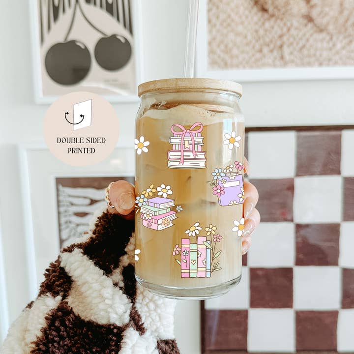 the cute cloud - Wholesale Drinking Glass/Cup - Book Lover Glass Tumbler double side print – 4-Piece Set5