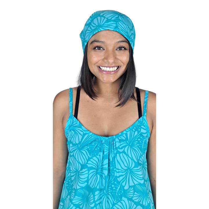 Island Style Clothing Co by Akamai Distribution Ltd - Wholesale Bandana - Women's - Bandana Teal Hibiscus Lightweight Rayon 21 x 21 4