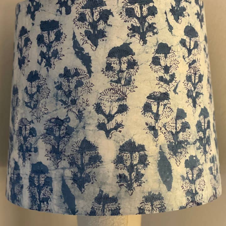 Olive and Limpet - Wholesale Lamp Shade - Large Empire Lampshade. 11.75 x 13.75 x 11.75. Indigo Hand Batik. Painterly Floral Blue and White.