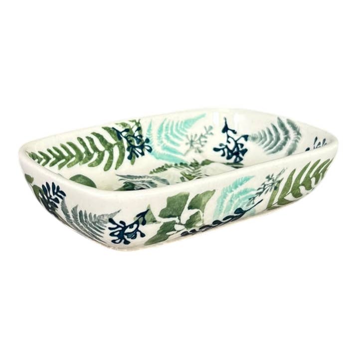 Soap Dish, Rectangular, 5" x 3.25" in "Scattered Ferns" by Manufaktura | M063S-GZ39 for wholesale by Polish Pottery Outlet