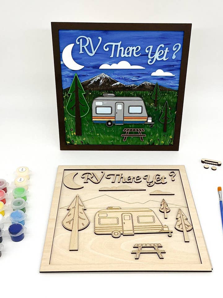 “RV There Yet?” DIY Wood Craft Kit for Adults | 3D Layered Camping Art & RV Decor for wholesale by The Beaming Toolbox