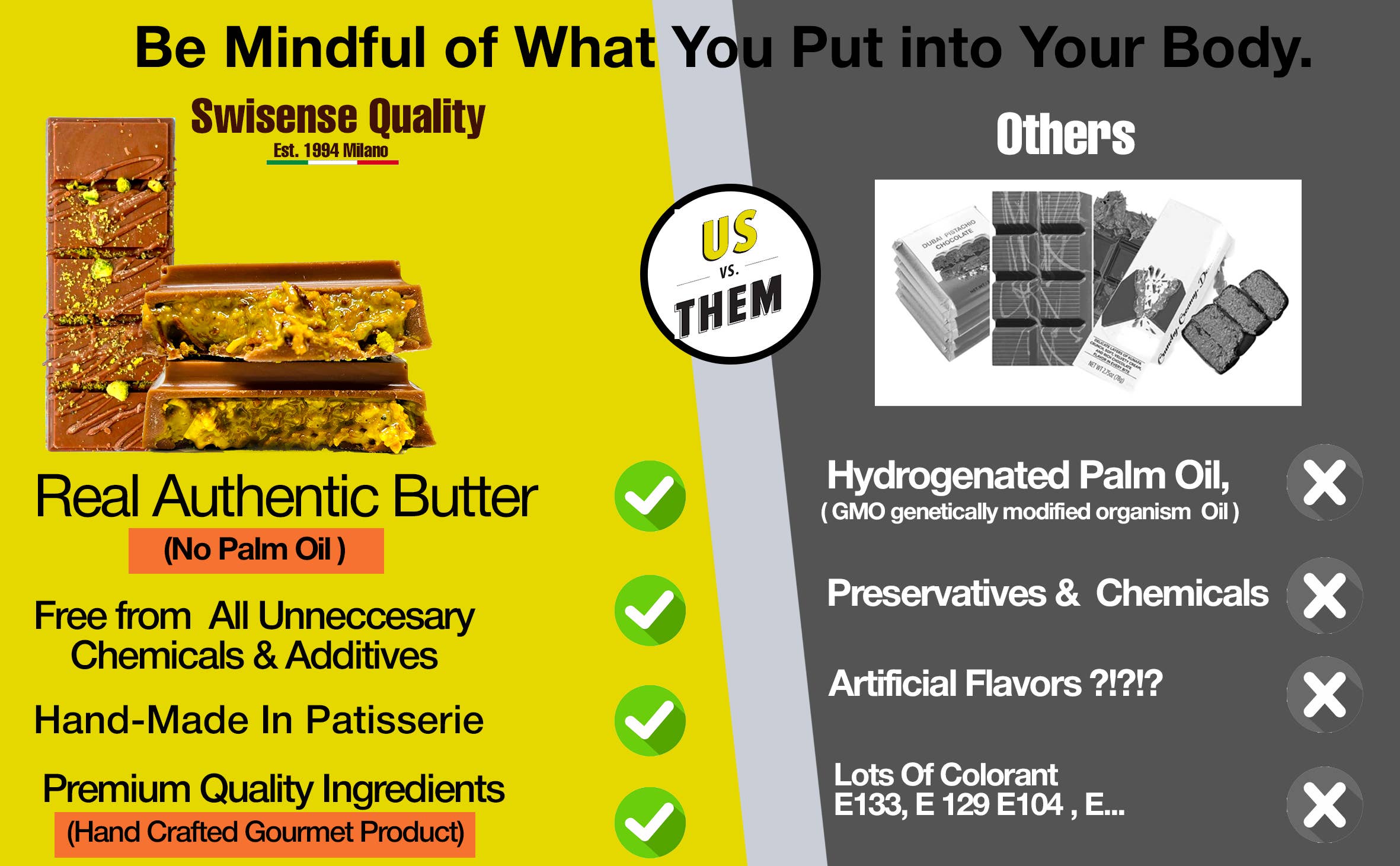 Swisense - Wholesale Chocolate Bar - Premium Dubai Kunafa Pistachio Chocolate Bar -2oz- Fresh7