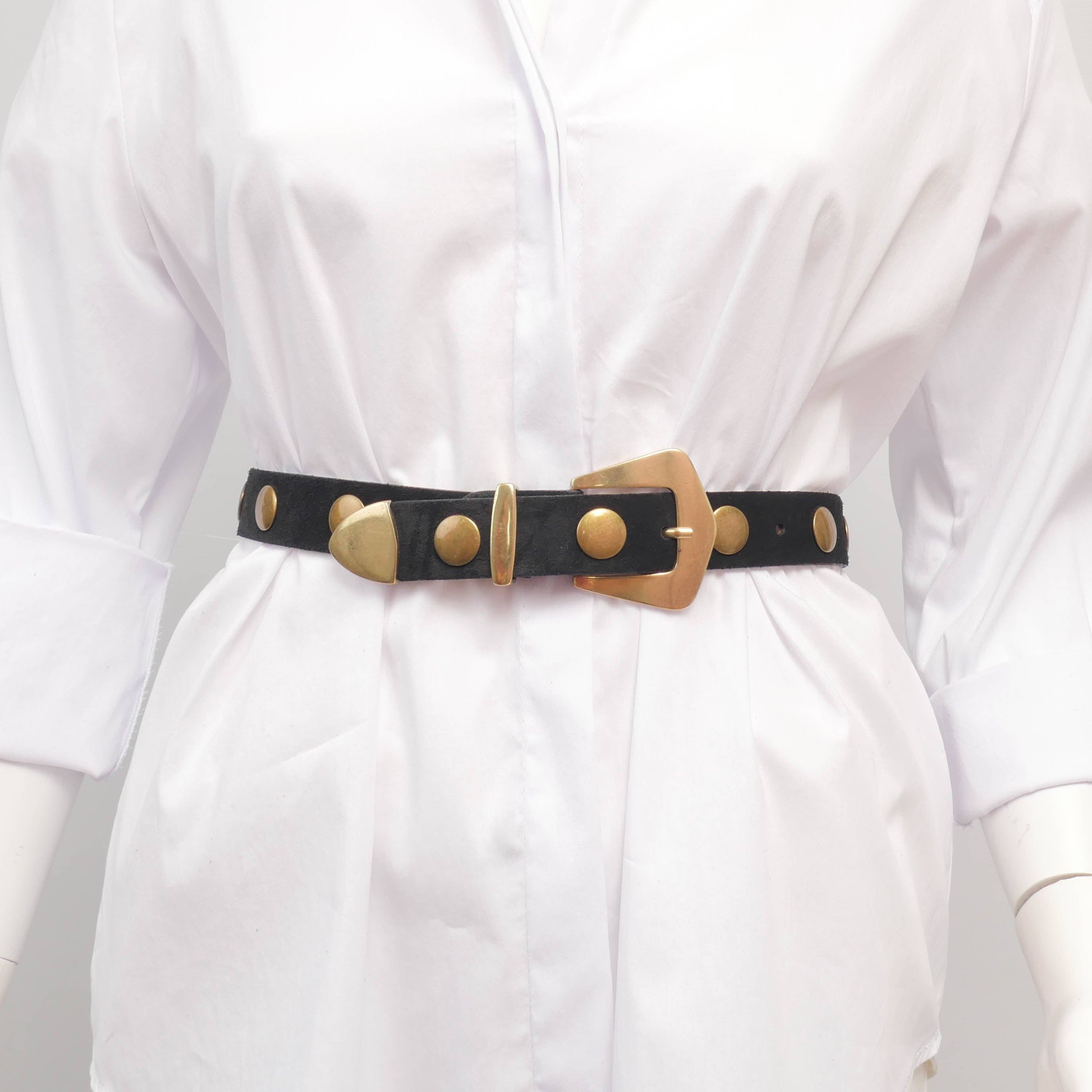 Cecile Wang - Vente Ceinture – femme - Ceinture en cuir daim cloutée 2,8 cm – BK01332