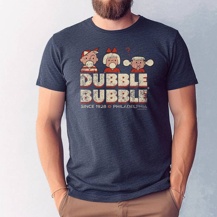 Heather Navy Dubble Bubble Retro | Vintage Bubble Gum Tee for wholesale on Faire4