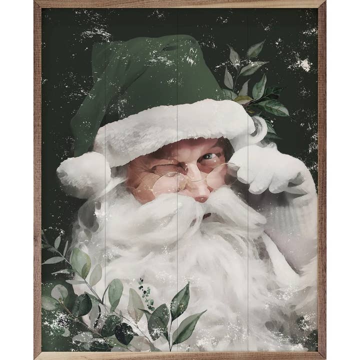 Kendrick Home - Wholesale Christmas Wall Art - Winking Santa With Green Hat