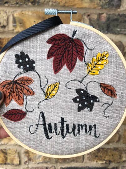 Autumn hoop decoration for wholesale by Girl Friday Embroidery