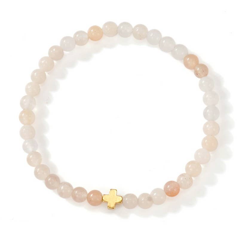 JOSSLYN by wall to wall - Wholesale Beaded Bracelet - BOHO CROSS NATURAL STONE PERSONALIZED BRACELET | 40B51843