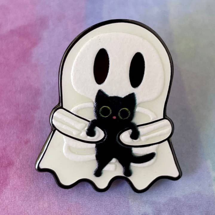Ghosty Skeleton with Black Cat Pin for wholesale by Rad Girl Creations