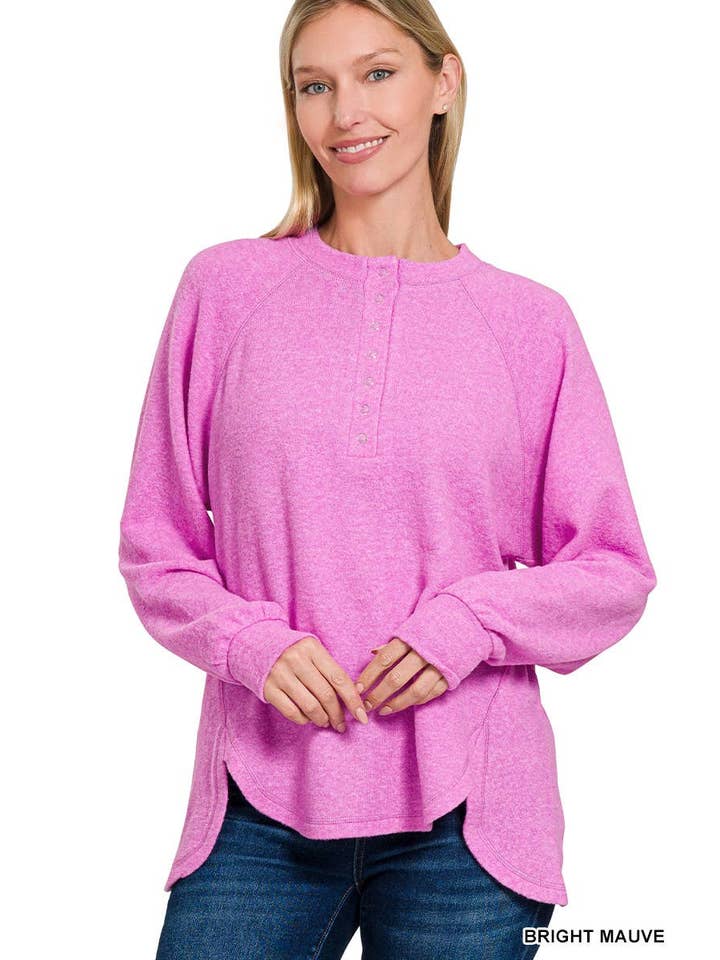 Vanilla Monkey - Wholesale Knit Sweater - Women's - Brushed Melange Hacci Oversized Henley Sweater1