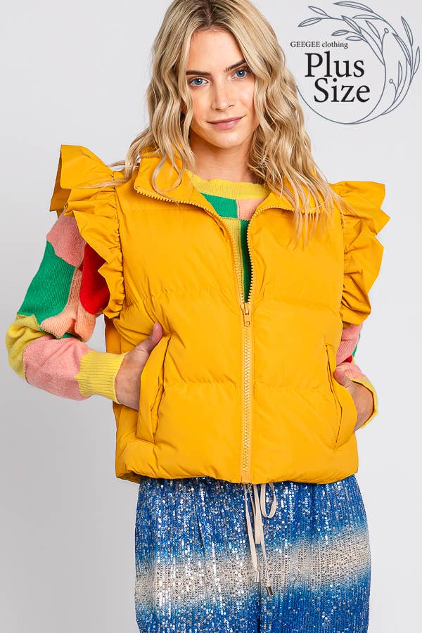 GeeGee x Lovelo - Wholesale Outerwear Vest - Women's - Plus Ruffled Sleeve Puffer Vest, MJ4501PL40