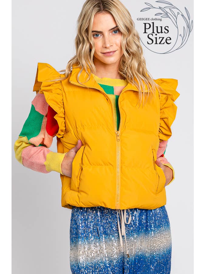 GeeGee x Lovelo - Wholesale Outerwear Vest - Women's - Plus Ruffled Sleeve Puffer Vest, MJ4501PL40