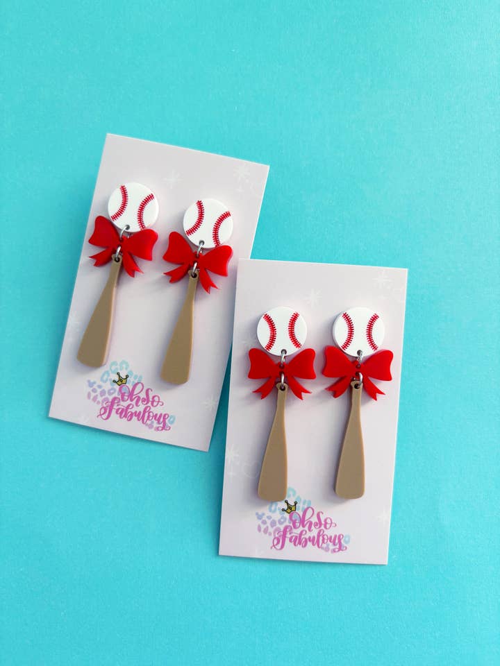 Baseball Bow Dangle Game Day Earrings for wholesale by Oh So Fabulous