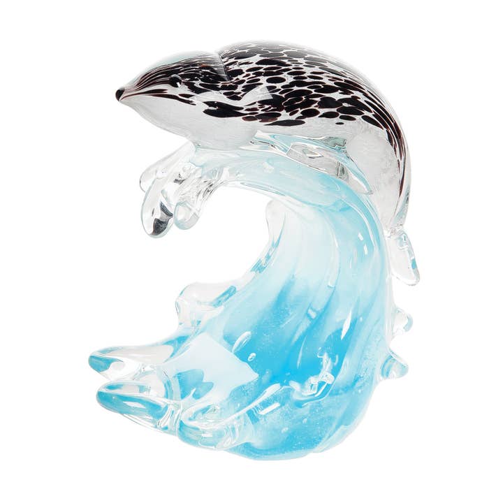 Figurine décorative en verre d'art en forme de phoque, boucle et vague pour la vente par Beachcombers