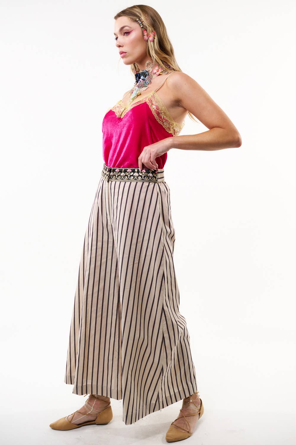 Cream Stripes Derby Princess Stripe Pants for wholesale on Faire4