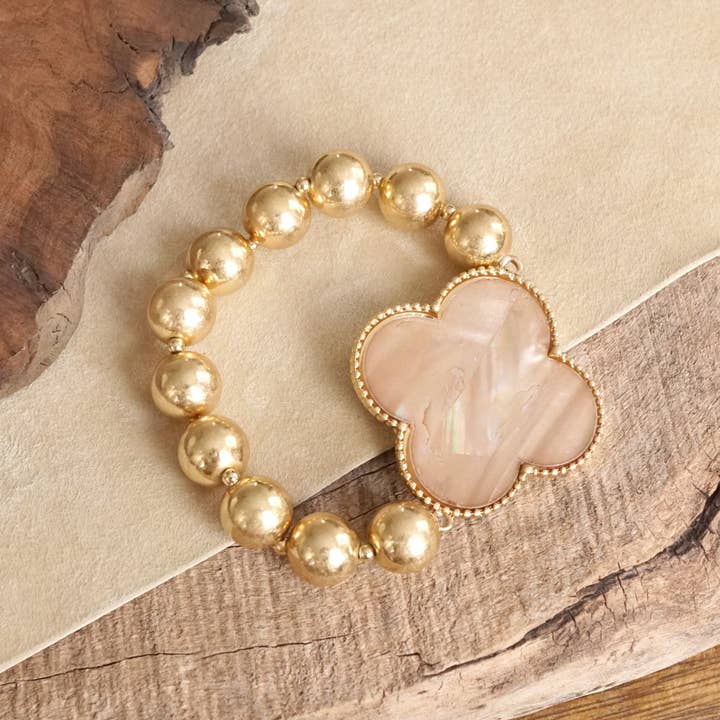 PennyLine inc - Wholesale Beaded Bracelet - Clover Golden Chunky Beads Bracelet