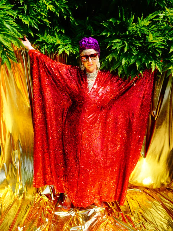 Fumbalinas – wholesale Kaftan – Women's – Red Holographic Sequin Maxi Kaftan Gown / Kimono Robe22