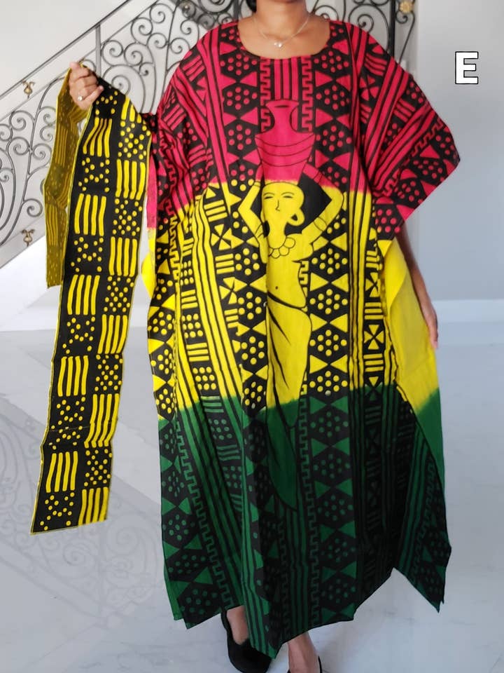 Vestido caftán con estampado tribal africano para mujer - Rasta para venta al por mayor de India Batik