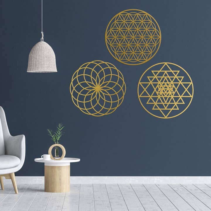 benjashop - Wholesale Wall Accent - Sacred Geometry Metal Wall Art, Meditation Decor Sri Yantra, Flower of Life, Torus, Yoga2