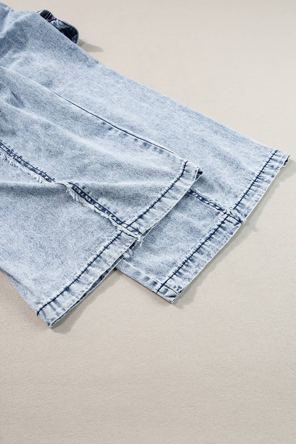 1 the Woman - Wholesale Overalls - Women's - Light Wash Frayed Exposed Seam Wide Leg Denim Overall7