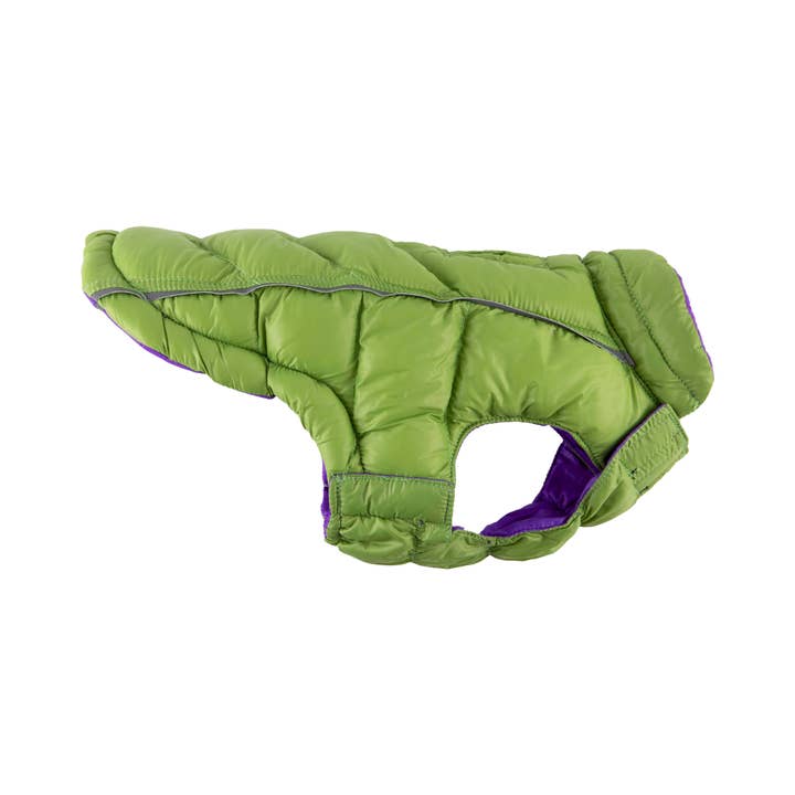 Barker's Bowtique - Wholesale Pet Coat - Dog - Featherlite Reversible-Reflective Puffer Vest - Green/Purpl6