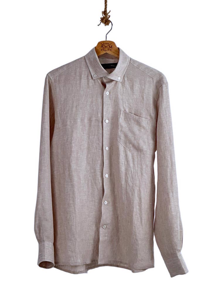 Beige linskjorte med lange ærmer for engroshandel hos ARMAZÉM DAS MALHAS