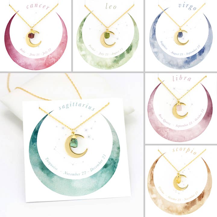 Delezhen - Vente Colliers à pendentif - Collier d'amitié péridot, lion, zodiaque, lune et pierre brute2