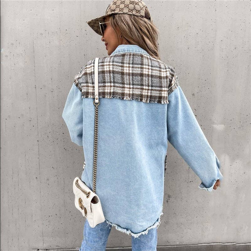 Mirazshoes WholeSale - Vendita all'ingrosso Cappotto - Donna - Cappotto in Denim a Quadri da Donna Top Largo4