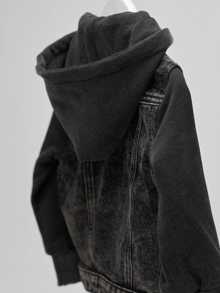 Little Bipsy - Wholesale Denim Jacket - Kids - Washed Hooded Denim Jacket - Black11