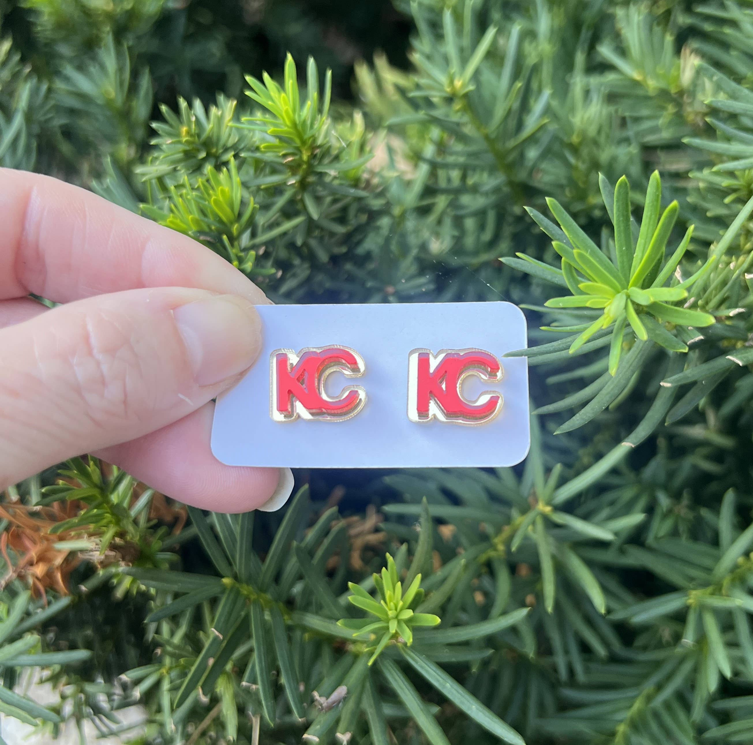 Baubles by B - Wholesale Stud/Post Earrings - Gold and Red KC Kansas City Chiefs Mirrored Stud Earrings6