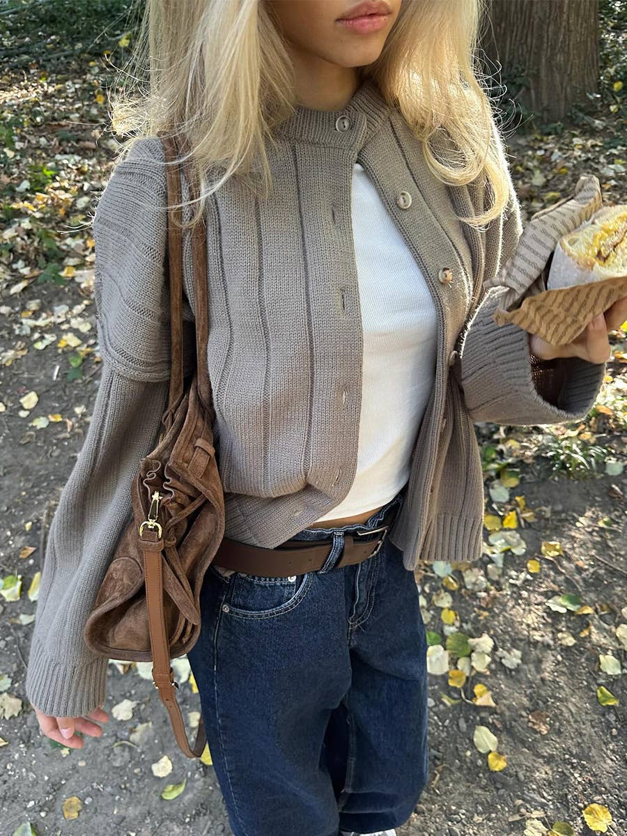 Hope & Sunshine – Engroshandel Cardigan - Dame – Ribbet cardigan med rund hals9