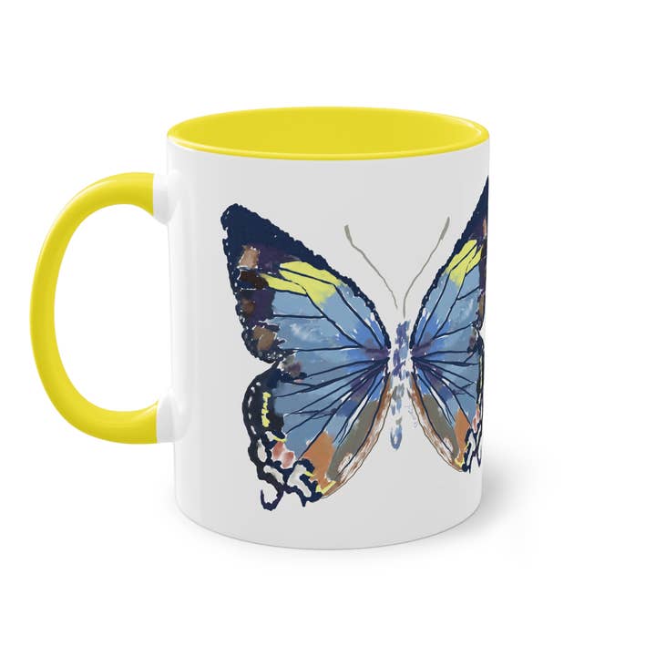 Blue Cava - Vendita all'ingrosso Tazza - Tazza bicolore con farfalla, 11 oz. e 15 oz. (Colori multipli)