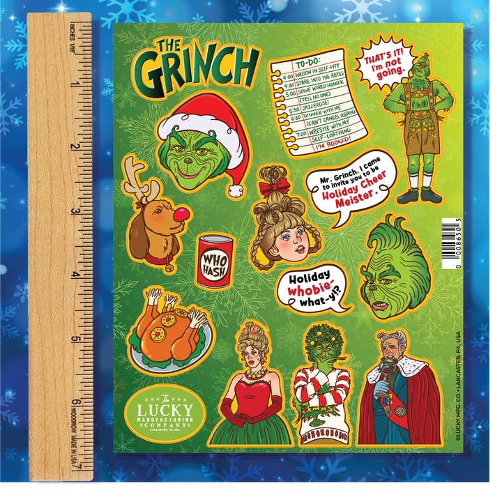 How the Grinch Stole Christmas Vinyl Sticker Sheet for wholesale by Lucky Mfg. Co.