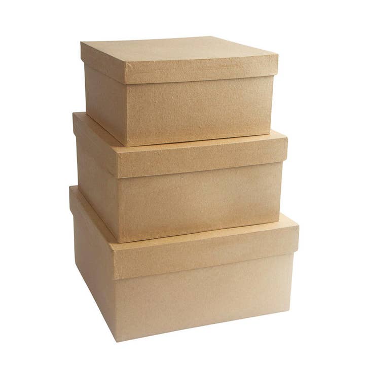 Factory Direct Craft - Wholesale Gift Box - Premade 3-Piece Nested Paper Mache Square Box Set