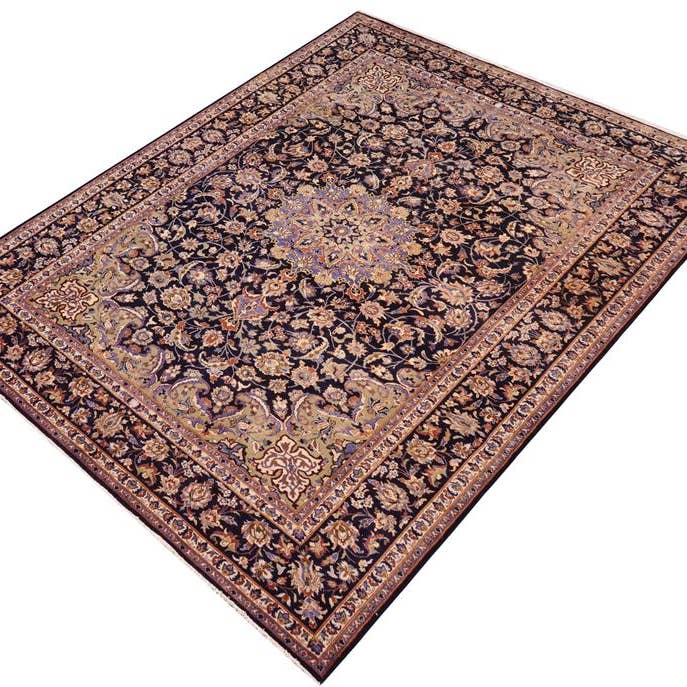 Vintage Antique Kashan Jace Blue Beige Hand Knotted Wool Rug- 9'7'' x 12'11'' for wholesale by Arshs Fine Rugs