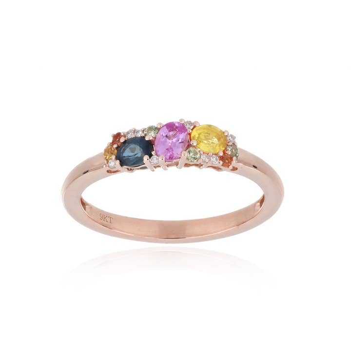 Multi Saffier Met Diamant EF-VS 0,80ctw Ring In 9KT Geelgoud voor wholesale door Jaipur Jewelry