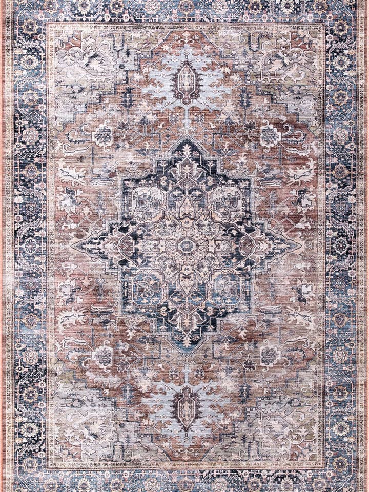 Abani Lola LOL150A Tapis lavable en machine marron/bleu pour la vente par Abani Rugs