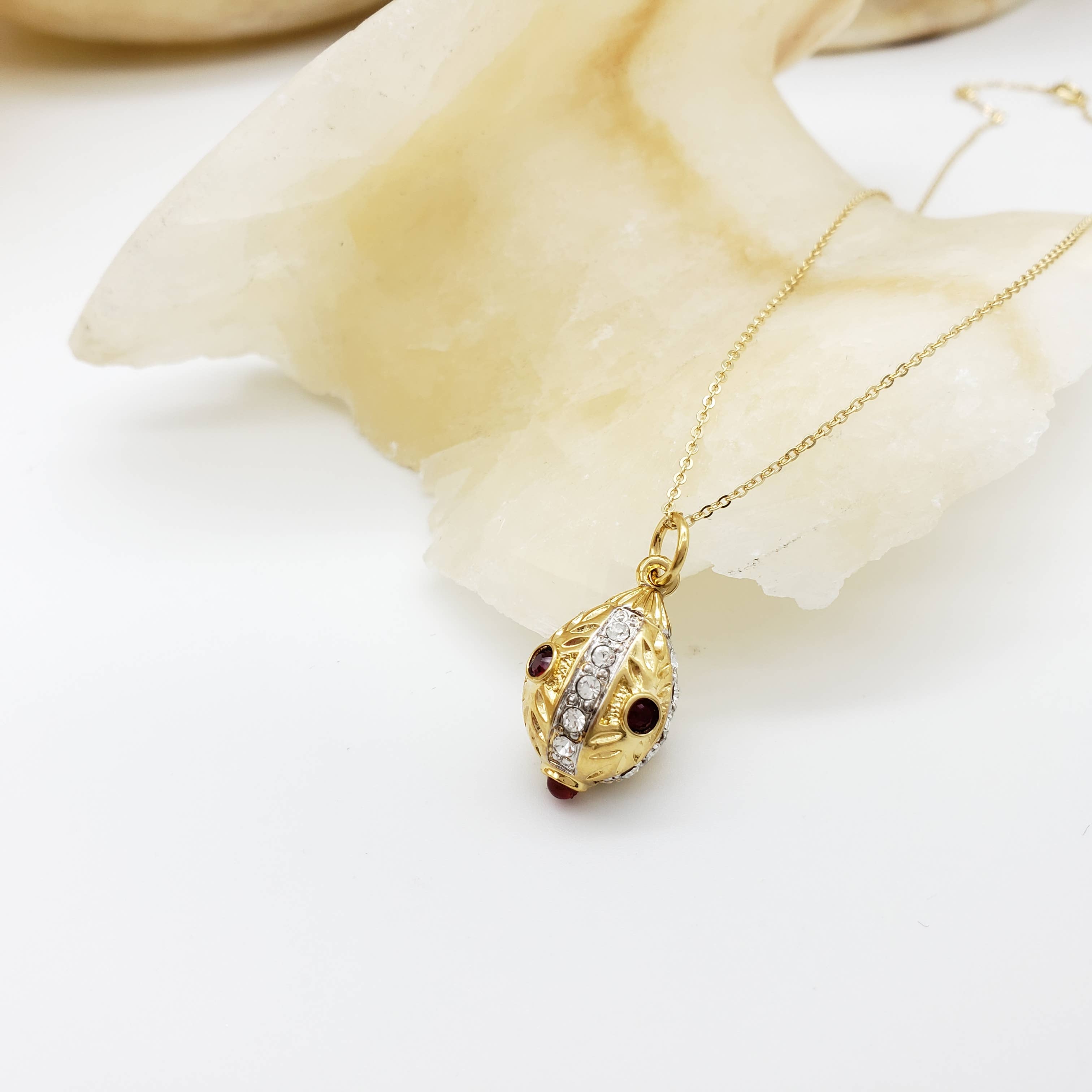 Discoveries, Inc. - Wholesale Pendant/Charm Necklace - Ruby and Diamond Egg Pendant - Faberge Inspired1