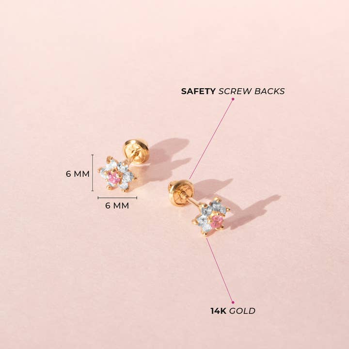 In Season Jewelry – Engroshandel Smykker - Børn – 14 k guld Cubic Zirconia blomst baby/småbørn/børn ørering15