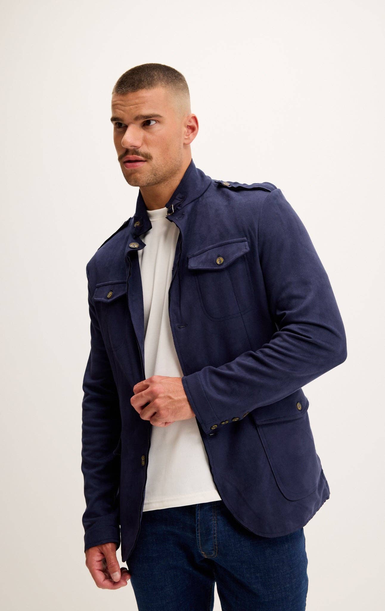 Men's Faux Suede Safari Jacket - Navy for wholesale on Faire5