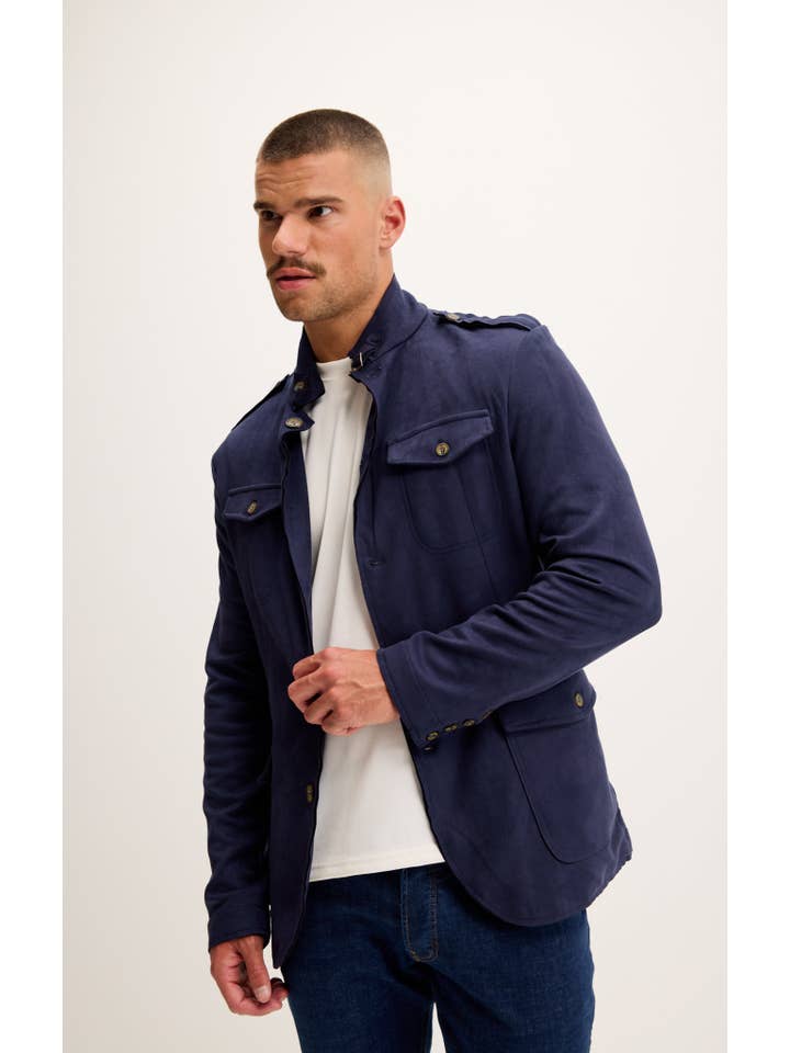 Men's Faux Suede Safari Jacket - Navy for wholesale on Faire5